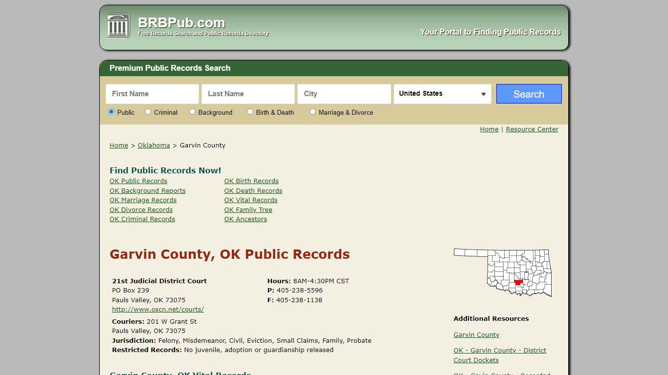 Garvin County Public Records | Search Oklahoma Government ...