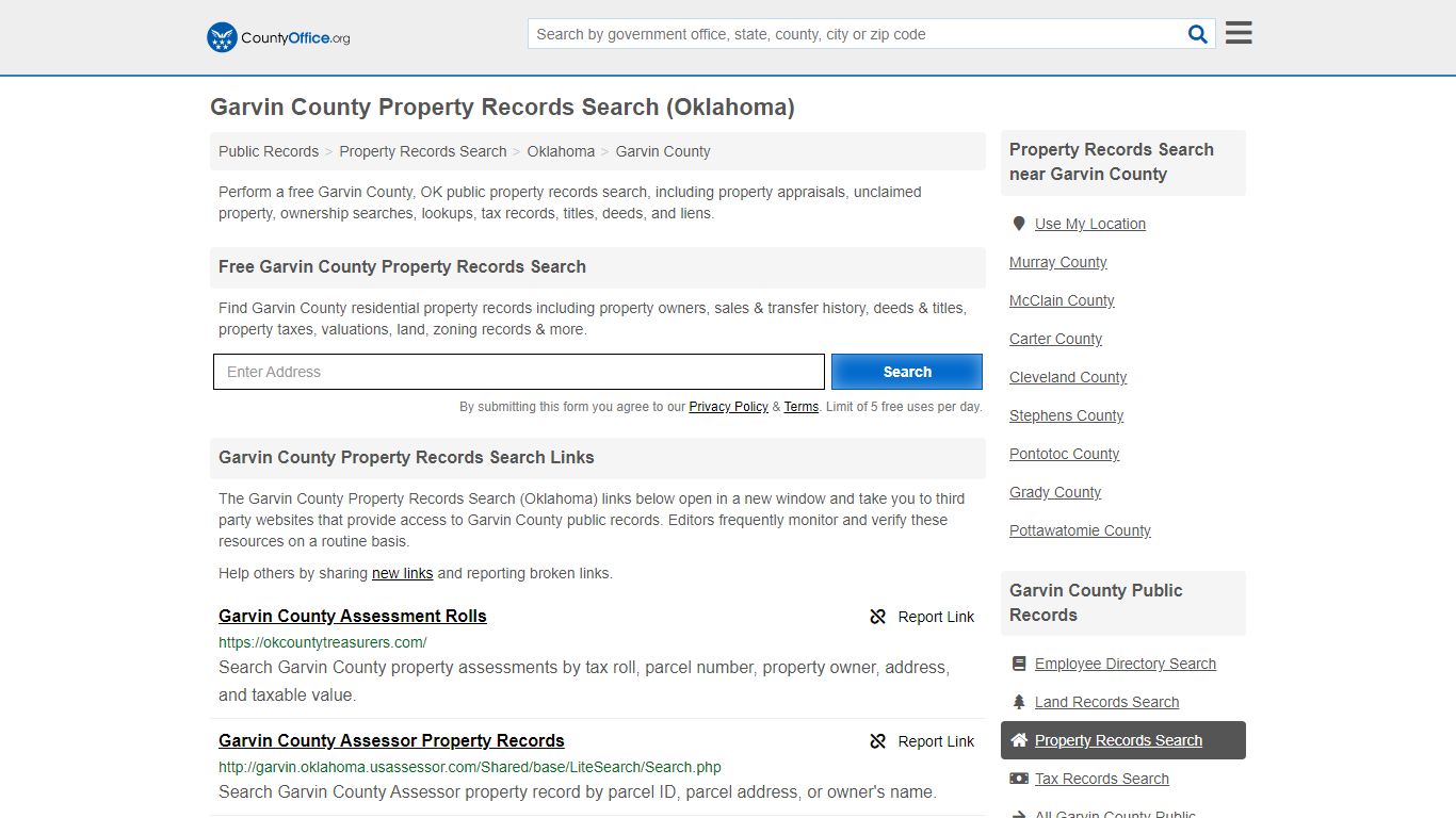 Property Records Search - Garvin County, OK (Assessments ...